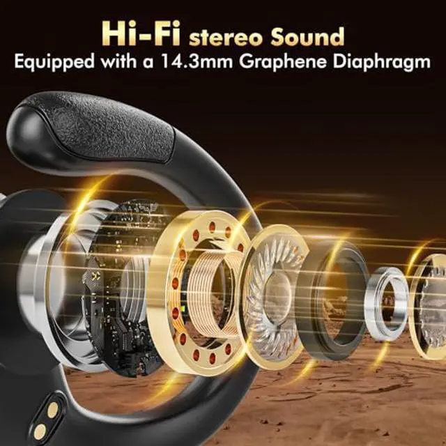 Alt view image 3 of 5 - Wireless Earbuds Bluetooth Headphones 80hrs Playback Ear Buds Power Display with Noise Canceling Mic with Earhooks for Sports/Workout/Running, Black