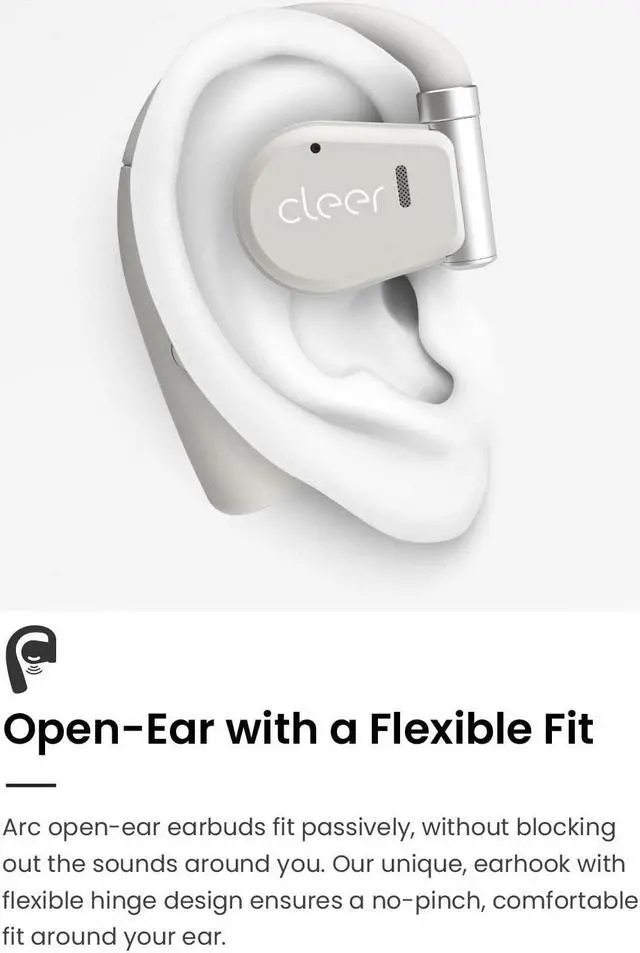 Alt view image 2 of 5 - Cleer Audio ARC Open-Ear True Wireless Headphones with Touch Controls, Long-Lasting Battery Life, Touch Control, and Powerful Audio for Music, Podcasts, and More (Light Grey)