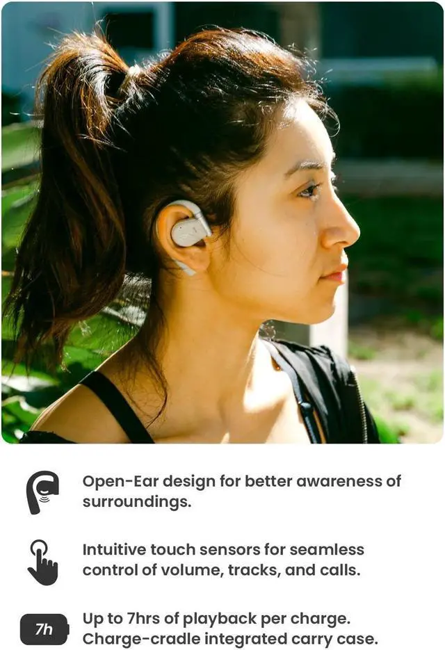 Alt view image 3 of 5 - Cleer Audio ARC Open-Ear True Wireless Headphones with Touch Controls, Long-Lasting Battery Life, Touch Control, and Powerful Audio for Music, Podcasts, and More (Light Grey)
