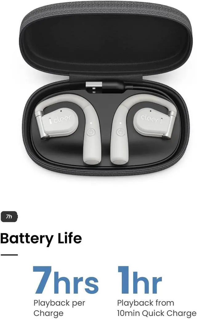 Alt view image 4 of 5 - Cleer Audio ARC Open-Ear True Wireless Headphones with Touch Controls, Long-Lasting Battery Life, Touch Control, and Powerful Audio for Music, Podcasts, and More (Light Grey)