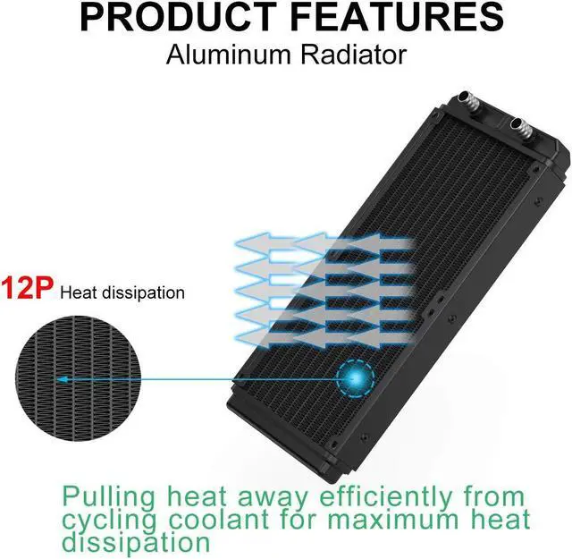 Alt view image 2 of 5 - Clyxgs Water Cooling Radiator, 12 Pipe Aluminum Heat Exchanger Radiator with Tube for PC CPU Computer Water Cool System DC12V 240mm