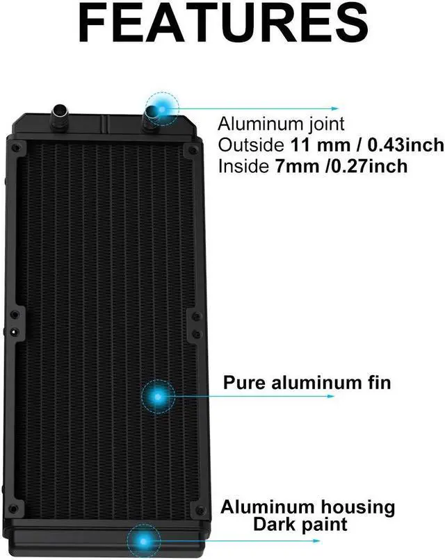 Alt view image 4 of 5 - Clyxgs Water Cooling Radiator, 12 Pipe Aluminum Heat Exchanger Radiator with Tube for PC CPU Computer Water Cool System DC12V 240mm