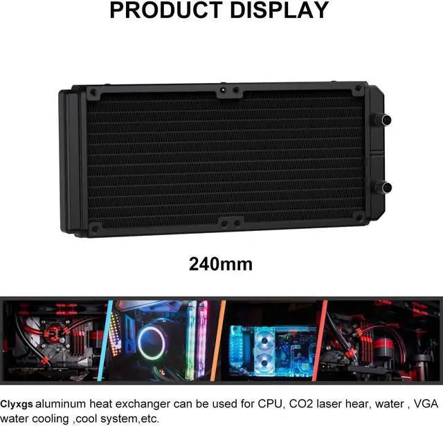 Alt view image 5 of 5 - Clyxgs Water Cooling Radiator, 12 Pipe Aluminum Heat Exchanger Radiator with Tube for PC CPU Computer Water Cool System DC12V 240mm