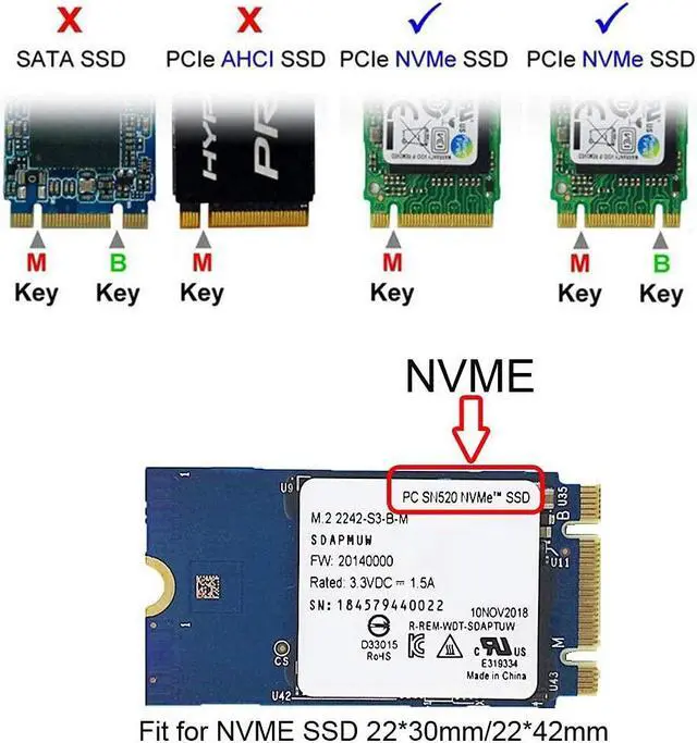 Alt view image 5 of 5 - chenyang CY M.2 NVME SSD Enclosure Adapter USB 3.1 Gen2 10Gbp to NVME PCI-E M-Key Solid State Drive External Enclosure for 2242mm 2230mm NVMe M-Key M.2 SSD