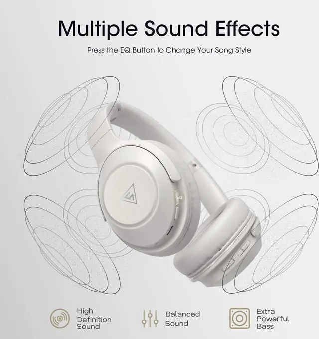 Alt view image 3 of 5 - DOQAUS Bluetooth Headphones Over Ear Wireless Headphone, 70H Playtime and 3EQ Modes with Mic, HiFi Stereo Sound, Deep Bass, Memory Foam Cups, for Phone PC Travel Home Office