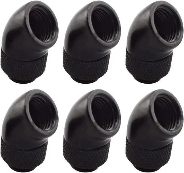 Main image of Dracaena 6 Pack G1/4" Thread Male to Female Extender Fitting, 45deg Rotary Fitting Adapter Connector for Computer Water Cooling System, Black