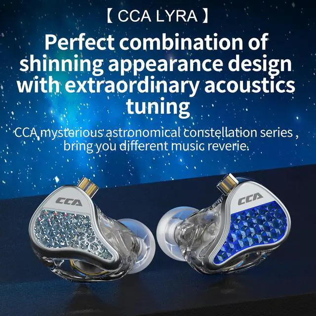 Alt view image 2 of 5 - FEDAI CCA Lyra HiFi in-Ear Headphones/Earphones/Earbuds, 10MM Dynamic Driver in Ear Monitor with Unique Diamond-Like Faceplate,Detachable Exchangeable 0.75mm 2pin Silver-Plated Cable(Sliver, With Mic)