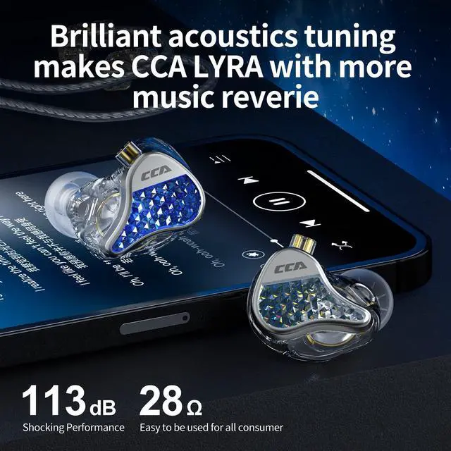 Alt view image 5 of 5 - FEDAI CCA Lyra HiFi in-Ear Headphones/Earphones/Earbuds, 10MM Dynamic Driver in Ear Monitor with Unique Diamond-Like Faceplate,Detachable Exchangeable 0.75mm 2pin Silver-Plated Cable(Sliver, With Mic)
