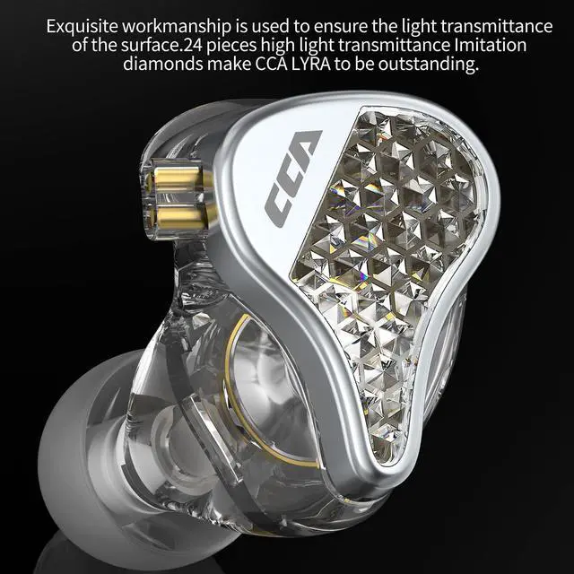Alt view image 4 of 5 - FEDAI CCA Lyra HiFi in-Ear Headphones/Earphones/Earbuds, 10MM Dynamic Driver in Ear Monitor with Unique Diamond-Like Faceplate,Detachable Exchangeable 0.75mm 2pin Silver-Plated Cable(Sliver, With Mic)