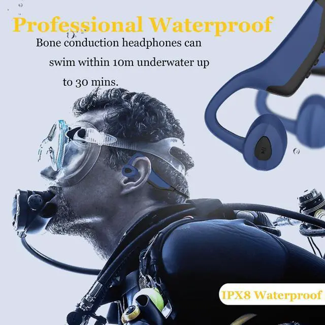 Alt view image 2 of 5 - Bone Conduction Headphones, Wireless Bluetooth Headphones Universal Compatible with Android iPhone, Waterproof Open Ear Earphones Headset Hi-Fi Stereo Sound for Swimming Gym Running, Blue