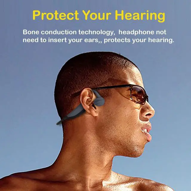 Alt view image 5 of 5 - Bone Conduction Headphones, Wireless Bluetooth Headphones Universal Compatible with Android iPhone, Waterproof Open Ear Earphones Headset Hi-Fi Stereo Sound for Swimming Gym Running, Blue