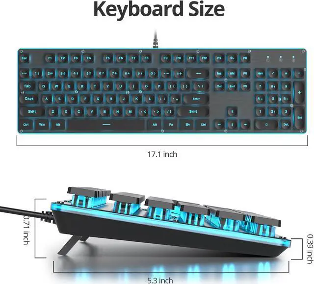 Alt view image 2 of 5 - iTastatur Typewriter Keyboard 104-key Black Square Punk Gaming Keyboard LED Ice Blue Backlit Cute Keyboard with Wired USB Suitable for PC/Win/Mac/LaptopG1000/Black