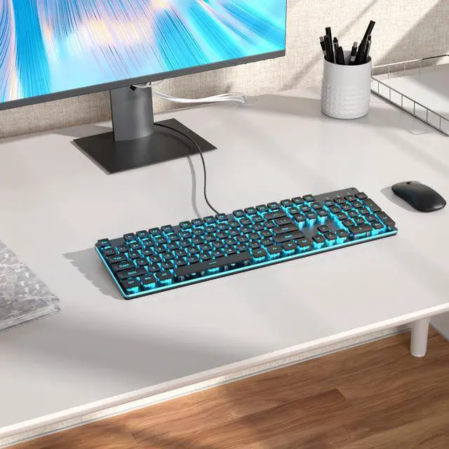 Alt view image 4 of 5 - iTastatur Typewriter Keyboard 104-key Black Square Punk Gaming Keyboard LED Ice Blue Backlit Cute Keyboard with Wired USB Suitable for PC/Win/Mac/LaptopG1000/Black