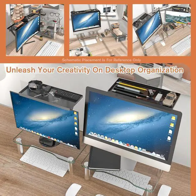 Alt view image 2 of 5 - Computer Monitor Riser with Height Adjustable Multi Media Desktop Stand&Top Shelf TV Mounting Bracket 12 Inch Flat Panel Mount