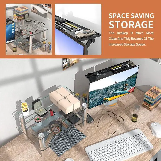 Alt view image 5 of 5 - Computer Monitor Riser with Height Adjustable Multi Media Desktop Stand&Top Shelf TV Mounting Bracket 12 Inch Flat Panel Mount