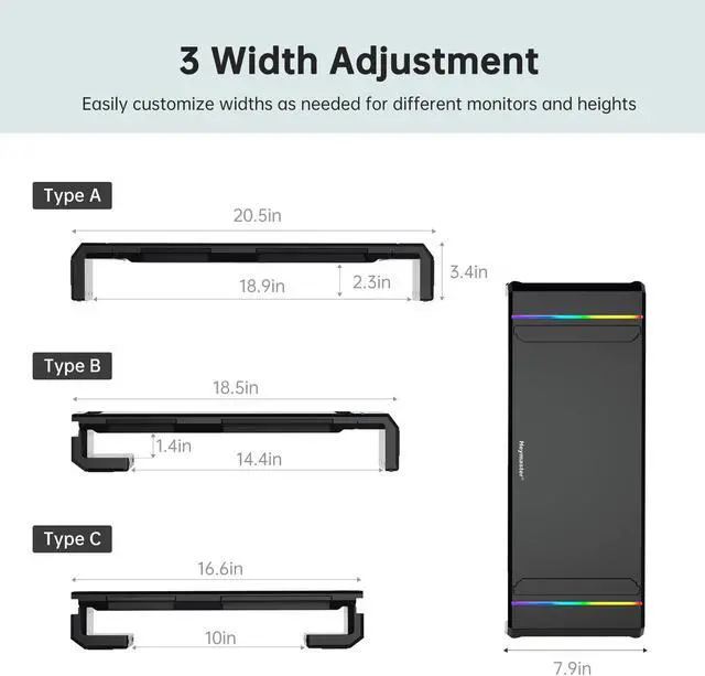 Alt view image 4 of 5 - Heymaster Monitor Stand for Desk, Gaming Monitor Riser with RGB Light, Foldable Computer Monitor Stand Riser, Desk Organizers and Accessories for Desktop, Printer (Black)