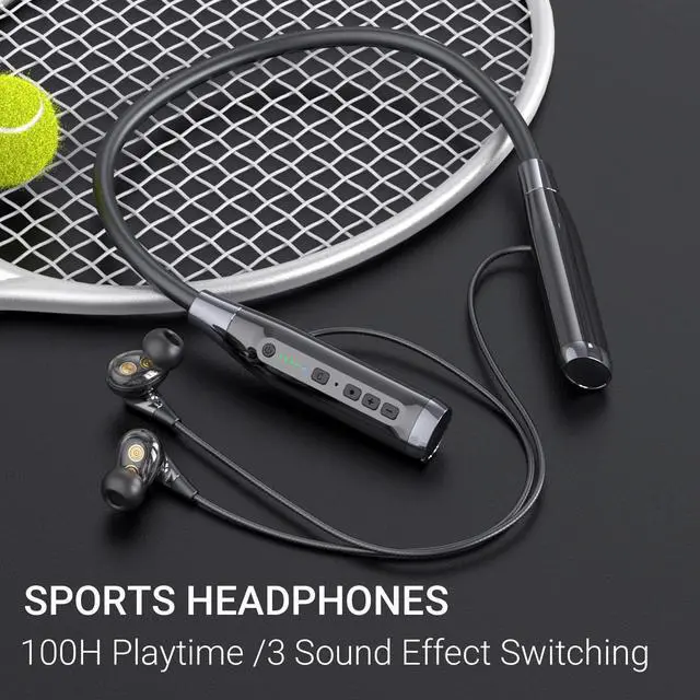 Alt view image 2 of 5 - HURKEYE Bluetooth Headphones Neckband 100 Hours Extra Long Playback with Microphone Headset, 4 Speakers Heavy Bass Noise Reduction in Ear Wireless Earbuds Waterproof Running Workout (Black)