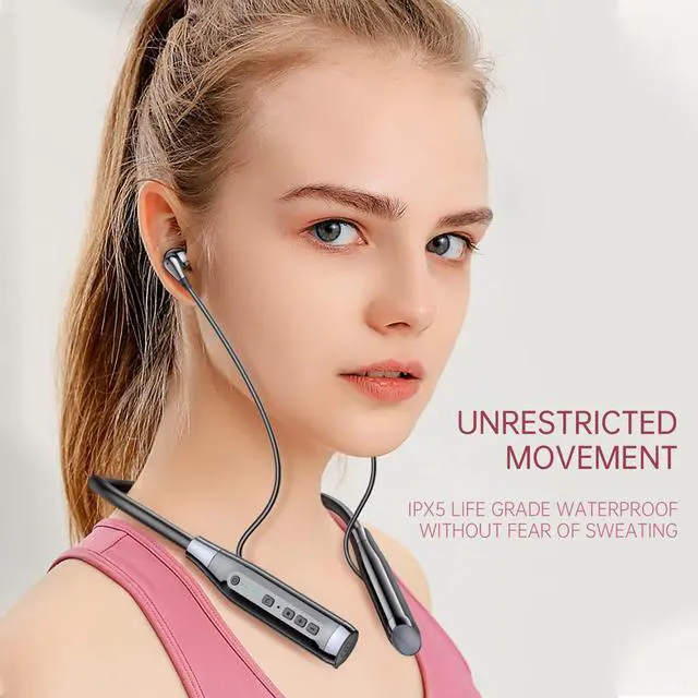 Alt view image 5 of 5 - HURKEYE Bluetooth Headphones Neckband 100 Hours Extra Long Playback with Microphone Headset, 4 Speakers Heavy Bass Noise Reduction in Ear Wireless Earbuds Waterproof Running Workout (Black)