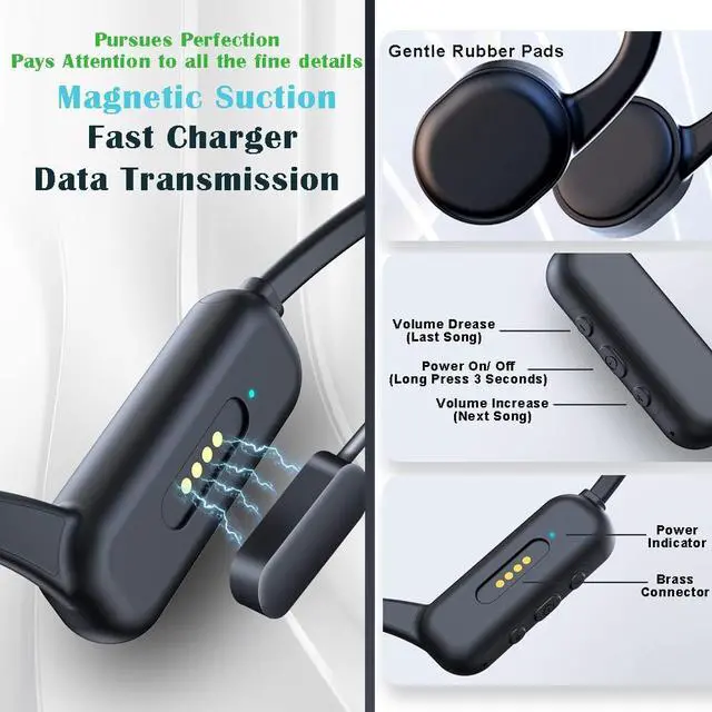 Alt view image 4 of 5 - IHAO Swimming Headphones True Bone Conduction Open Ear Headset MP3 Player Built-in 16G Memory IP68 Underwater Waterproof Stereo Bluetooth Earphone for Driving Bicycling Running Skiing-Black