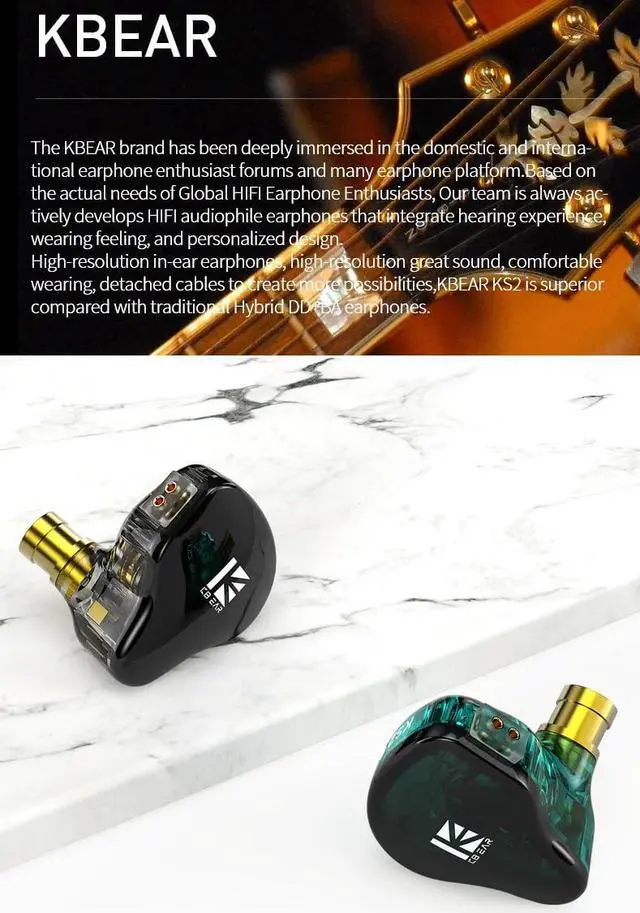 Alt view image 4 of 5 - keephifi KBEAR in Ear Earphones KBEAR KS2 Wired Headphones 10mm 1BA+1DD in Ear Monitors with Detachable Cable HiFi Bass Earbuds Noise-Isolating Headset for Audiophile Musician (no mic, Dark Green)