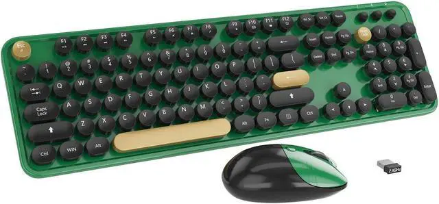 Main image of Wireless Keyboard,KOOTOP Cute Colorful 104 Keys Typewriter Retro Round Keycaps Keyboard for PC Laptop,Desktop,Windows, Home and Office Keyboards (Black Green)