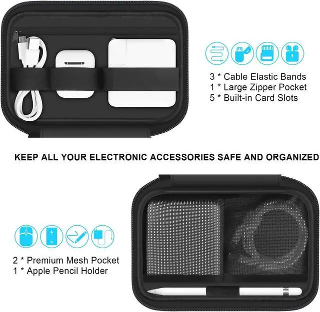 Alt view image 2 of 5 - Lacdo Electronic Organizer Accessory Pouch for MacBook Charger, Cables, Power Bank, Hard Drive, Travel Cords, SD Card, Water-resistant Storage Bag with Card Slots for Memory Card, Black