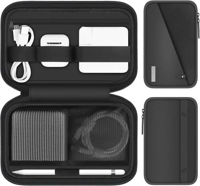 Main image of Lacdo Electronic Organizer Accessory Pouch for MacBook Charger, Cables, Power Bank, Hard Drive, Travel Cords, SD Card, Water-resistant Storage Bag with Card Slots for Memory Card, Black