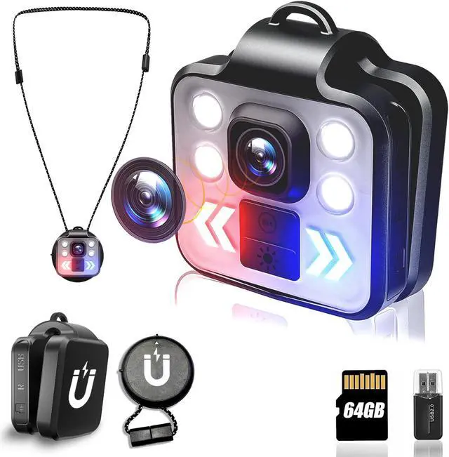 Main image of [(Upgrade)] Body Camera with audio & Video Recording - 1080P Mini Small Portable Sport 64G Recorder - Flashlight HeadLamp Waterproof Cam - For Child Pet Home Outdoor fishing Camping (Magnetic Lanyard)