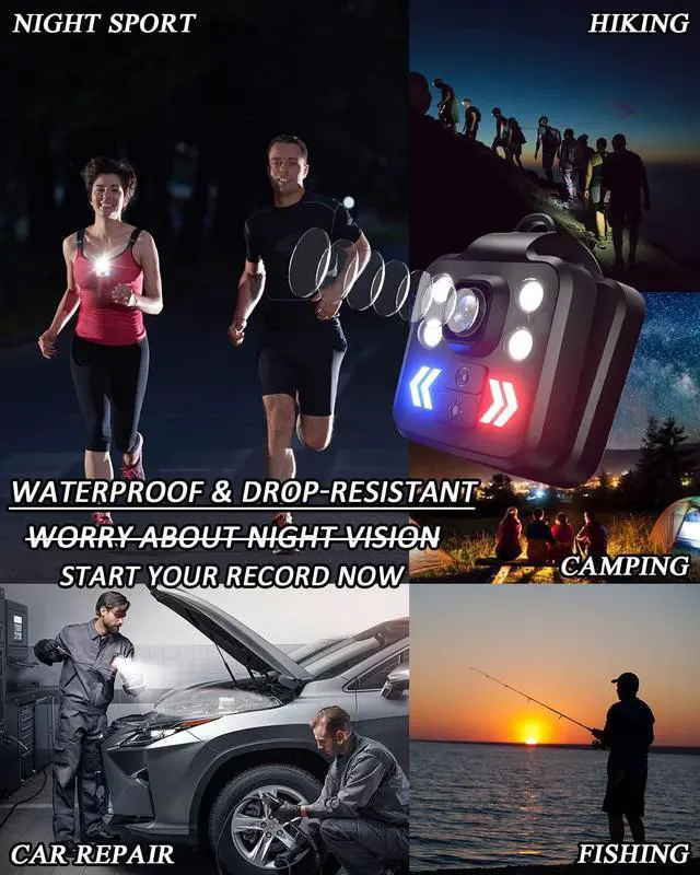 Alt view image 4 of 5 - [(Upgrade)] Body Camera with audio & Video Recording - 1080P Mini Small Portable Sport 64G Recorder - Flashlight HeadLamp Waterproof Cam - For Child Pet Home Outdoor fishing Camping (Magnetic Lanyard)