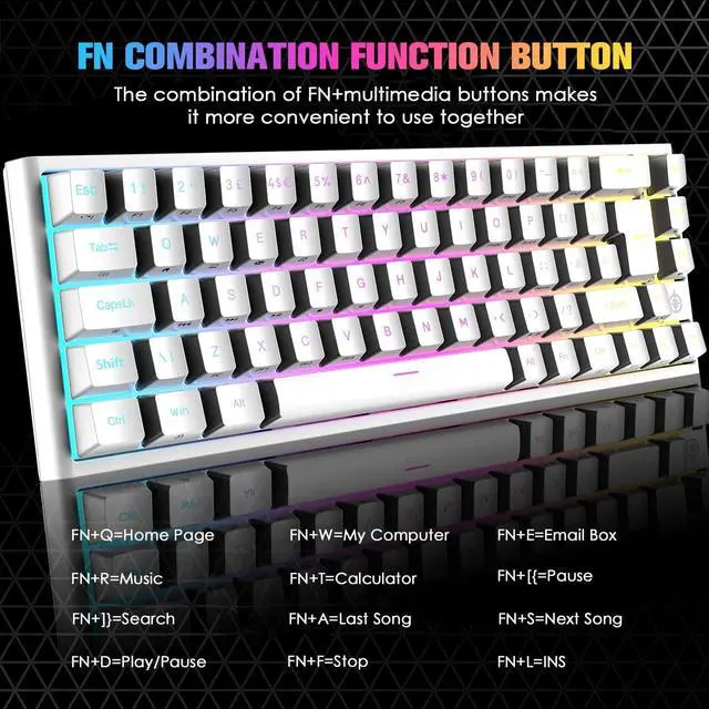 Alt view image 4 of 5 - LexonElec 60% Mechanical Gaming Keyboard, RGB Chroma Backlit Ultra Compact Mini Mechanical Keyboard, Red Switches 68-Key Full Key Anti-Ghosting, for PC, MAC, PS4 Gamers and Office Typists (White)