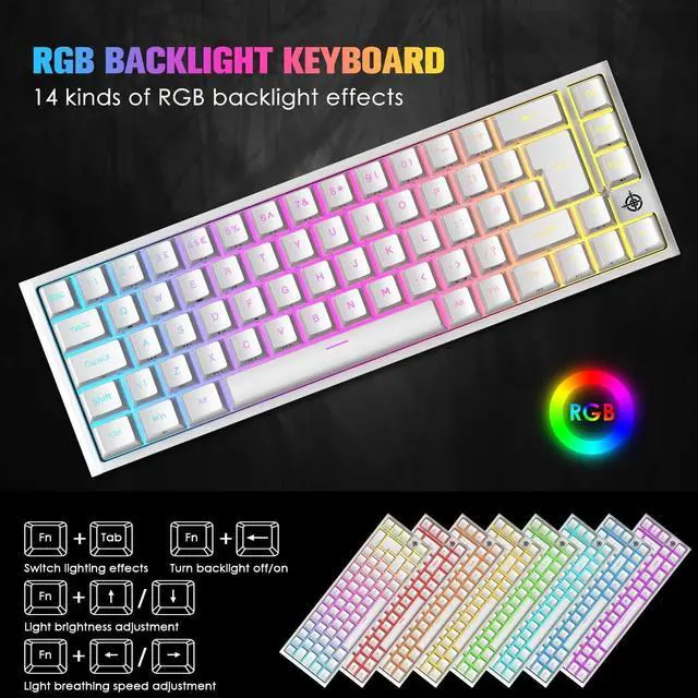 Alt view image 3 of 5 - LexonElec 60% Mechanical Gaming Keyboard, RGB Chroma Backlit Ultra Compact Mini Mechanical Keyboard, Red Switches 68-Key Full Key Anti-Ghosting, for PC, MAC, PS4 Gamers and Office Typists (White)