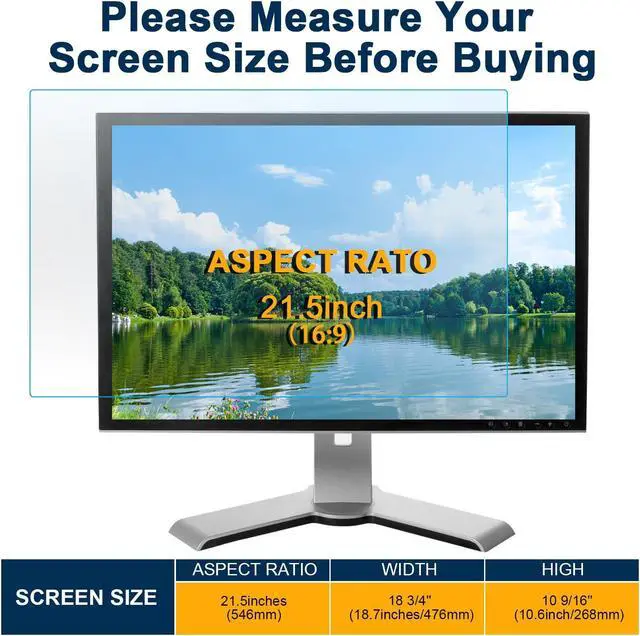 Alt view image 2 of 5 - 21.5 inch Monitor Anti Blue Light Anti Glare Screen Protector for Diagonal 21.5" Desktop Monitor with Aspect Ratio 16:9, Compatible with Dell/HP/Acer/ViewSonic/ASUS/Aoc/Samsung/Sceptre/LG Diagonal 21.