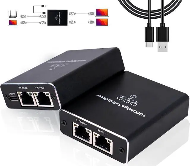 Main image of LIEZHUA Upgrade Ethernet Splitter 1 to 3 High Speed 1000Mbps, LAN With USB Power Cable, RJ45 for Cat5/5e/6/7/8 Cable Gigabit Internet [3 Devices Simultaneously Networking]