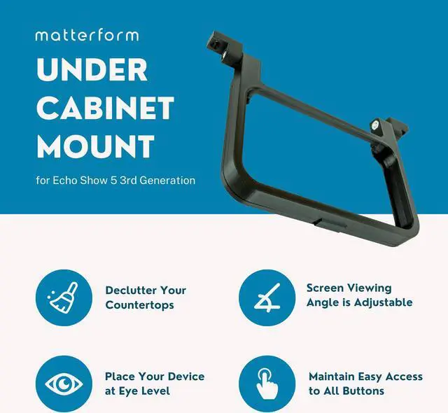 Alt view image 3 of 5 - matterform Echo Show 5 3rd Gen Under Cabinet Kitchen Mount Bracket for Amazon Alexa Devices | Compatible with 3rd Gen 2023 Model | All Hardware Included (Black)