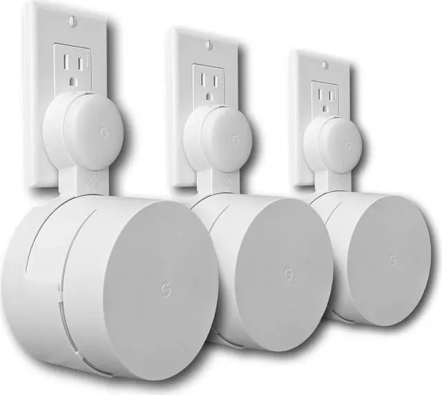 Main image of Google WiFi Outlet Holder Mount: [New 2020  Present Version  Round Plug] The Simplest Wall Mount Holder Stand Bracket for Google WiFi Routers and Beacons - No Messy Screws! (3-Pack)