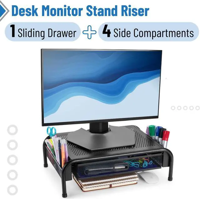 Alt view image 2 of 5 - Mr. Pen- Metal Mesh Monitor Stand With Drawer, Computer Stand for Desk With Storage, Desktop Riser