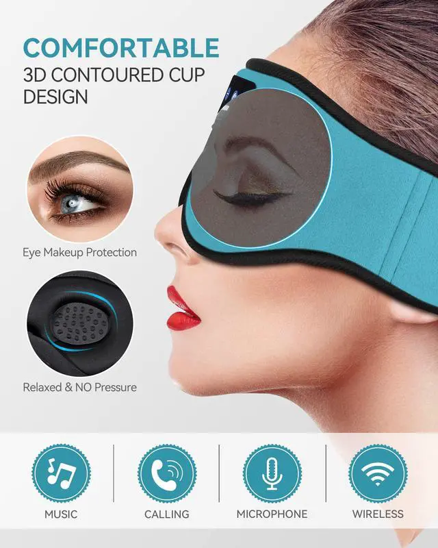 Alt view image 2 of 5 - MUSICOZY Sleep Headphones 3D Bluetooth 5.2 Headband Sleep Mask, Wireless Sleeping Headphones Music Earbuds Eye Mask for Side Sleepers Travel with Speakers Cool Gadgets Gifts