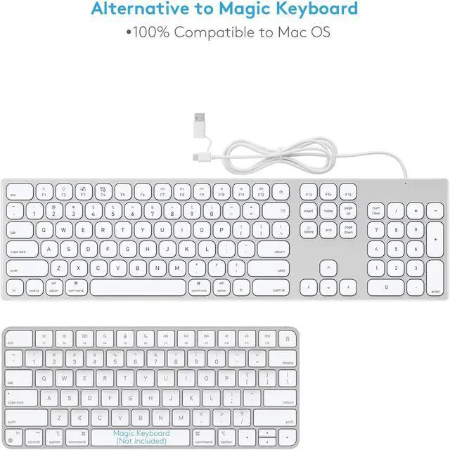 Alt view image 3 of 5 - Aluminum USB Wired Keyboard with Numeric Keypad for Apple Mac Pro, Mini Mac, iMac, iMac Pro, MacBook Pro/Air