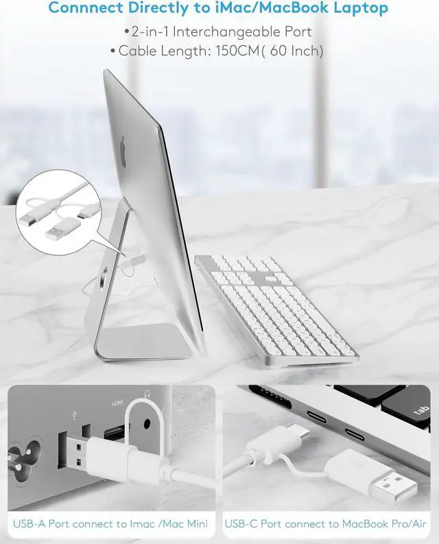Alt view image 5 of 5 - Aluminum USB Wired Keyboard with Numeric Keypad for Apple Mac Pro, Mini Mac, iMac, iMac Pro, MacBook Pro/Air