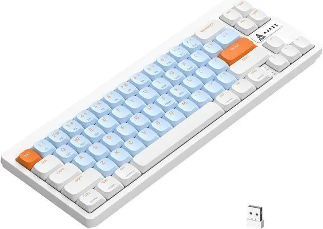 Main image of A.JAZZ AKL680 65% Low Profile Wireless Mechanical Keyboard, BT/2.4Ghz Dual Mode 68 Keys Gaming Keyboard with Ultra-Thin Brown Switches for PC/Laptop/Windows/Mac(White/Blue)