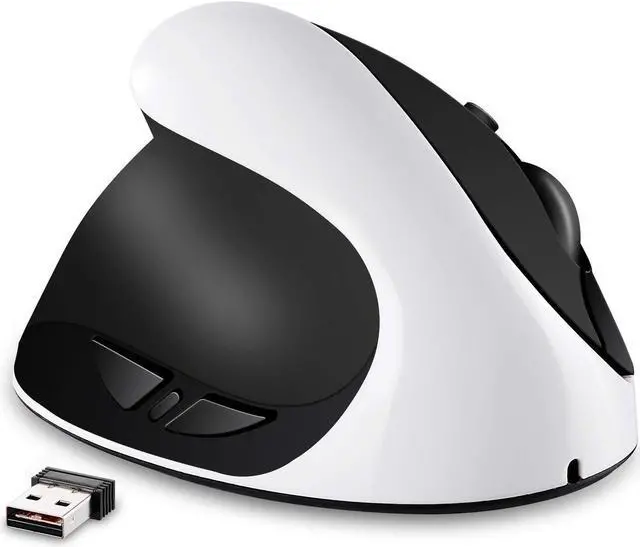 Main image of AURTEC Left-Handed Mouse, Rechargeable 2.4G Wireless Ergonomic Vertical Mice with USB Receiver, 6 Buttons and 3 Adjustable DPI 800/1200/1600 for Left Hand, White