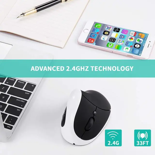 Alt view image 3 of 5 - AURTEC Left-Handed Mouse, Rechargeable 2.4G Wireless Ergonomic Vertical Mice with USB Receiver, 6 Buttons and 3 Adjustable DPI 800/1200/1600 for Left Hand, White