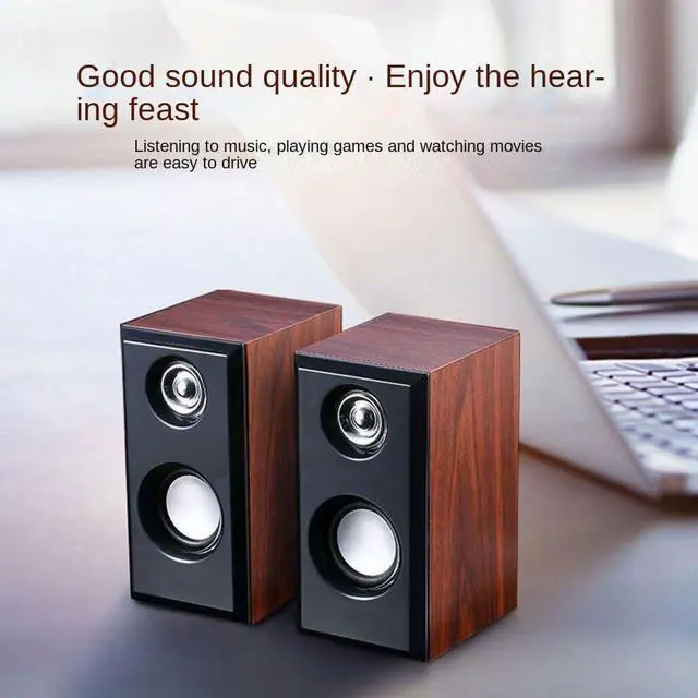 Alt view image 2 of 5 - Aimery Computer Speaker Wooden Speaker Monitor TV PC Laptop Desktop Speakers for Desk Top Wired Speakers Plug in USB Dual Speaker HiFi