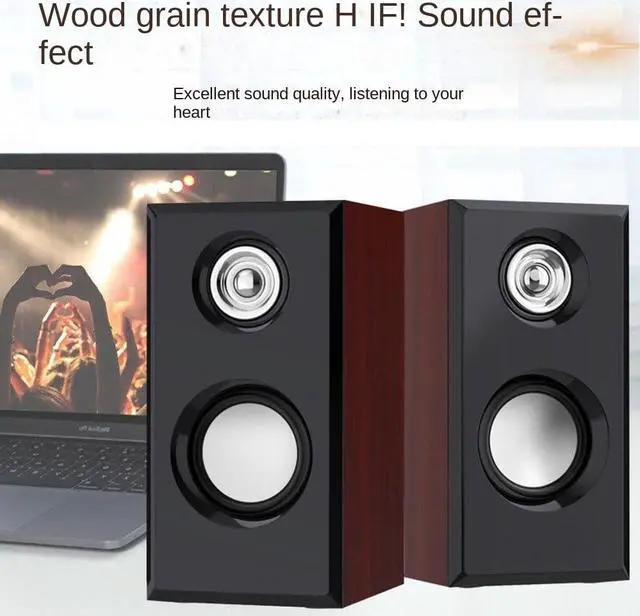 Alt view image 3 of 5 - Aimery Computer Speaker Wooden Speaker Monitor TV PC Laptop Desktop Speakers for Desk Top Wired Speakers Plug in USB Dual Speaker HiFi