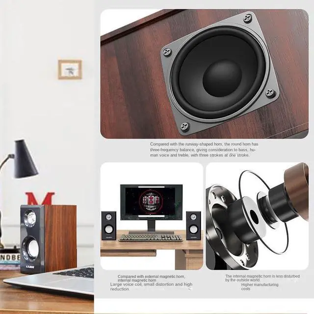 Alt view image 4 of 5 - Aimery Computer Speaker Wooden Speaker Monitor TV PC Laptop Desktop Speakers for Desk Top Wired Speakers Plug in USB Dual Speaker HiFi