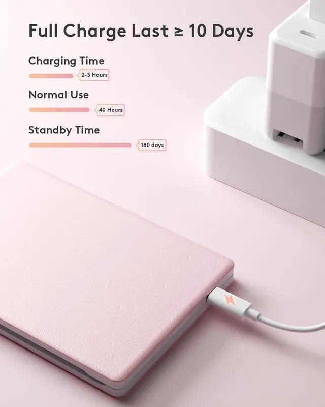 Alt view image 5 of 5 - Samsers Foldable Bluetooth Keyboard - Portable Wireless Keyboard with Stand Holder, Rechargeable Full Size Ultra Slim Folding Keyboard for IOS Android Windows Smartphone Tablet and Laptop, White-Pink