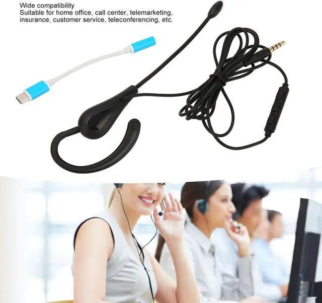 Alt view image 3 of 5 - Headset with Mic Noise Cancelling, Single Ear Hook Type Headset for Call Center, Wire Headphone Computer Ear Hook Earpiece Support Volume Adjustment (Type-C)