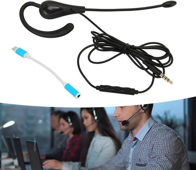 Alt view image 5 of 5 - Headset with Mic Noise Cancelling, Single Ear Hook Type Headset for Call Center, Wire Headphone Computer Ear Hook Earpiece Support Volume Adjustment (Type-C)