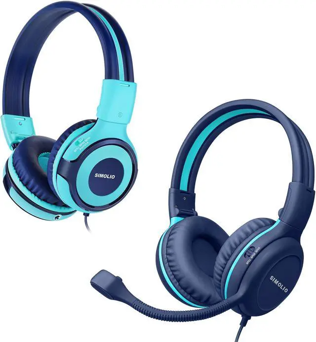Main image of SIMOLIO Wired Headphones School with Microphone, Stereo Kids Headphone with Mic for Student K-12 & Teacher & E-Learning, 3 Levels Volume Limiter Gaming Headphone for Boys, Girls