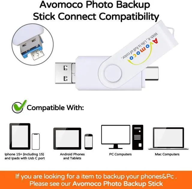 Alt view image 2 of 5 - Avomoco 512GB 3 in 1 Photo Backup Stick for Cell Phones with TypeC/USB C&Micro Port,Tablets.Compliant with iPhone15,15pro,promax&Samsung, LG,Google,Hua Wei,Moto, one Plus.etc.